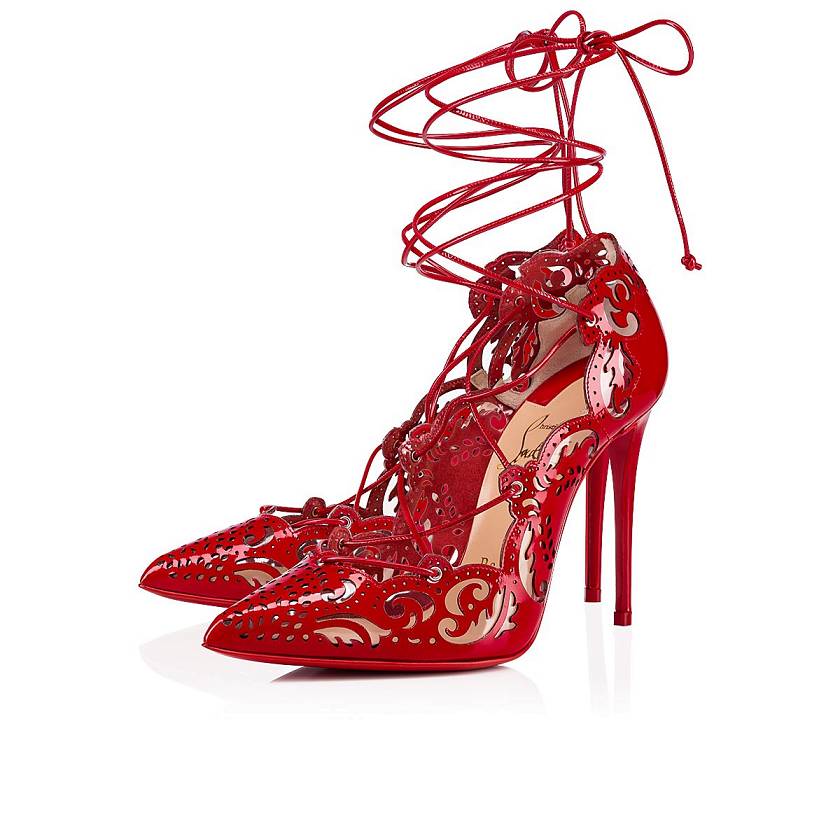 Women's Christian Louboutin Impera 100mm Patent Leather Strappy Heels - Loubi [4091-728]